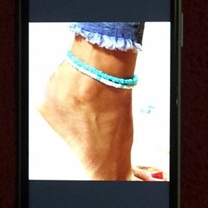 Anklet Layered White Blue Bead Summer VSCO Girl
